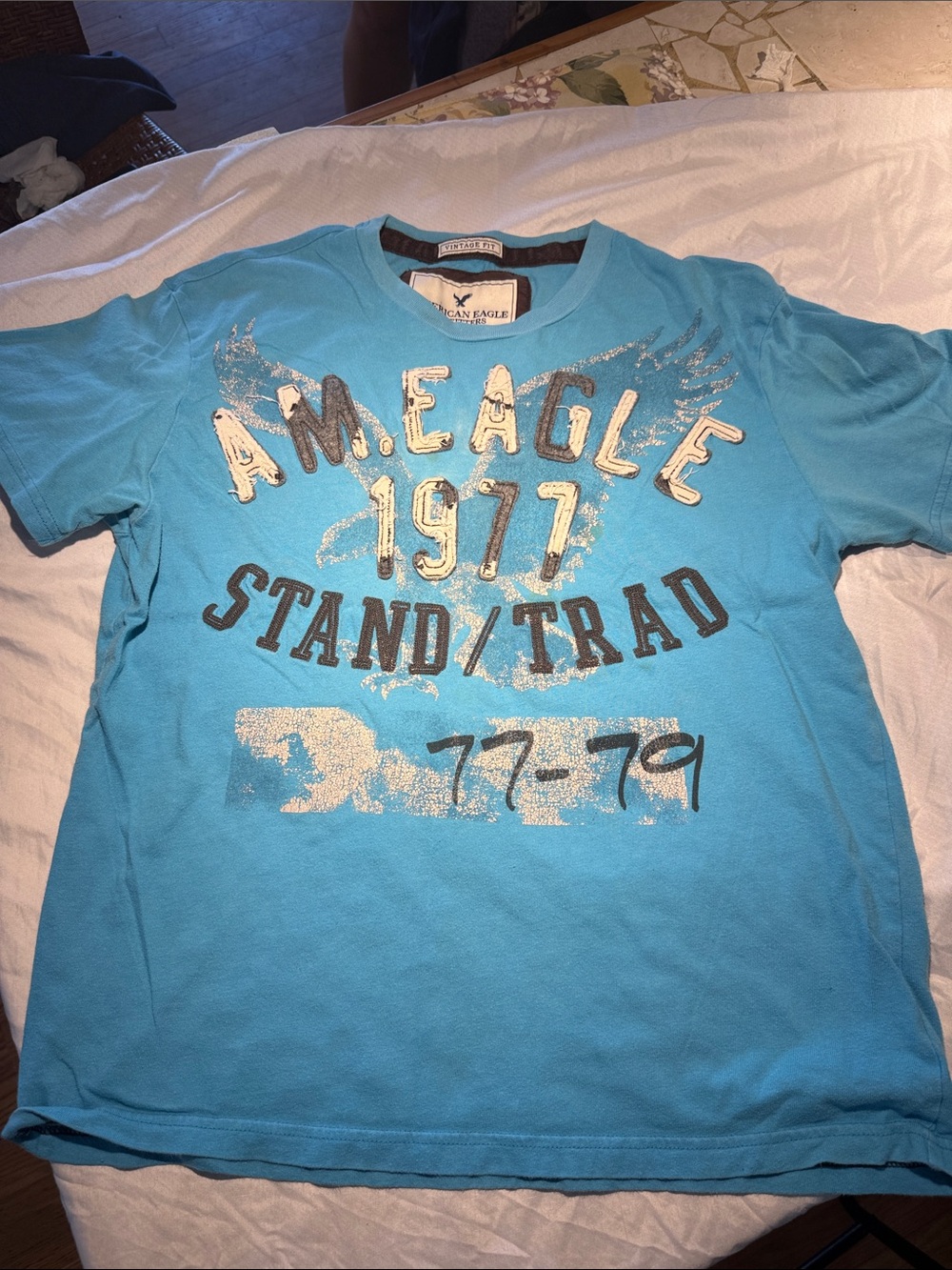 American Eagle Outfitters Turquoise Graphic Tee - 1977 Stand/Trad